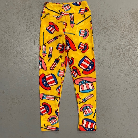 LuLaRoe Kid’s New Unisex S/M Patriotic Hat Firecracker Leggings NWT - Picture 4 of 9